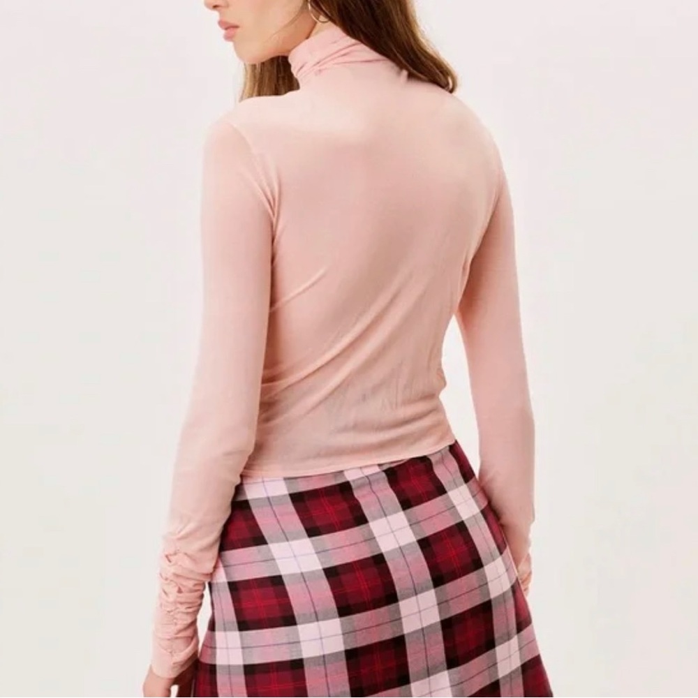 For Love and Lemons Pink Sadie Turtleneck Ruched Sleeve Top XS NEW NWT - Picture 2 of 4